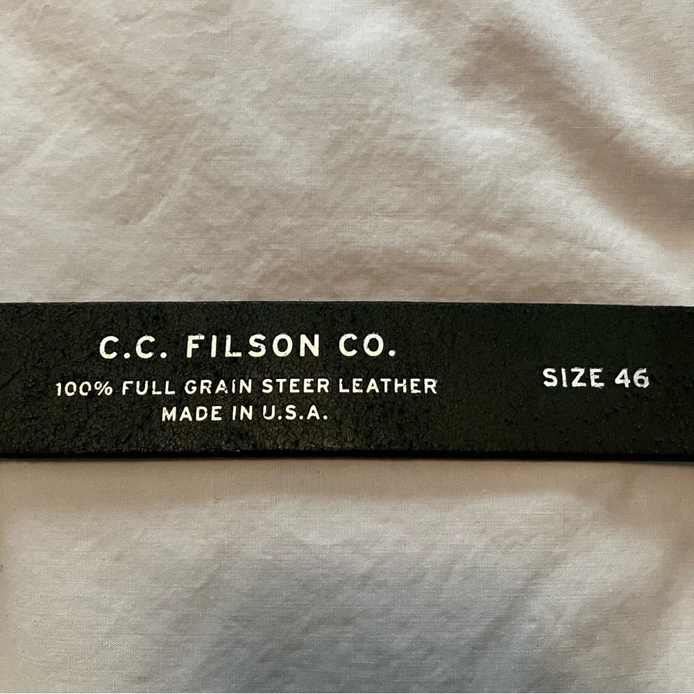 Filson Black Leather Men’s Belt - Size 46 - Picture 5 of 7